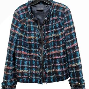 Carlisle Chanel-style boucle jacket, sz 12, black/multi with chain link detail